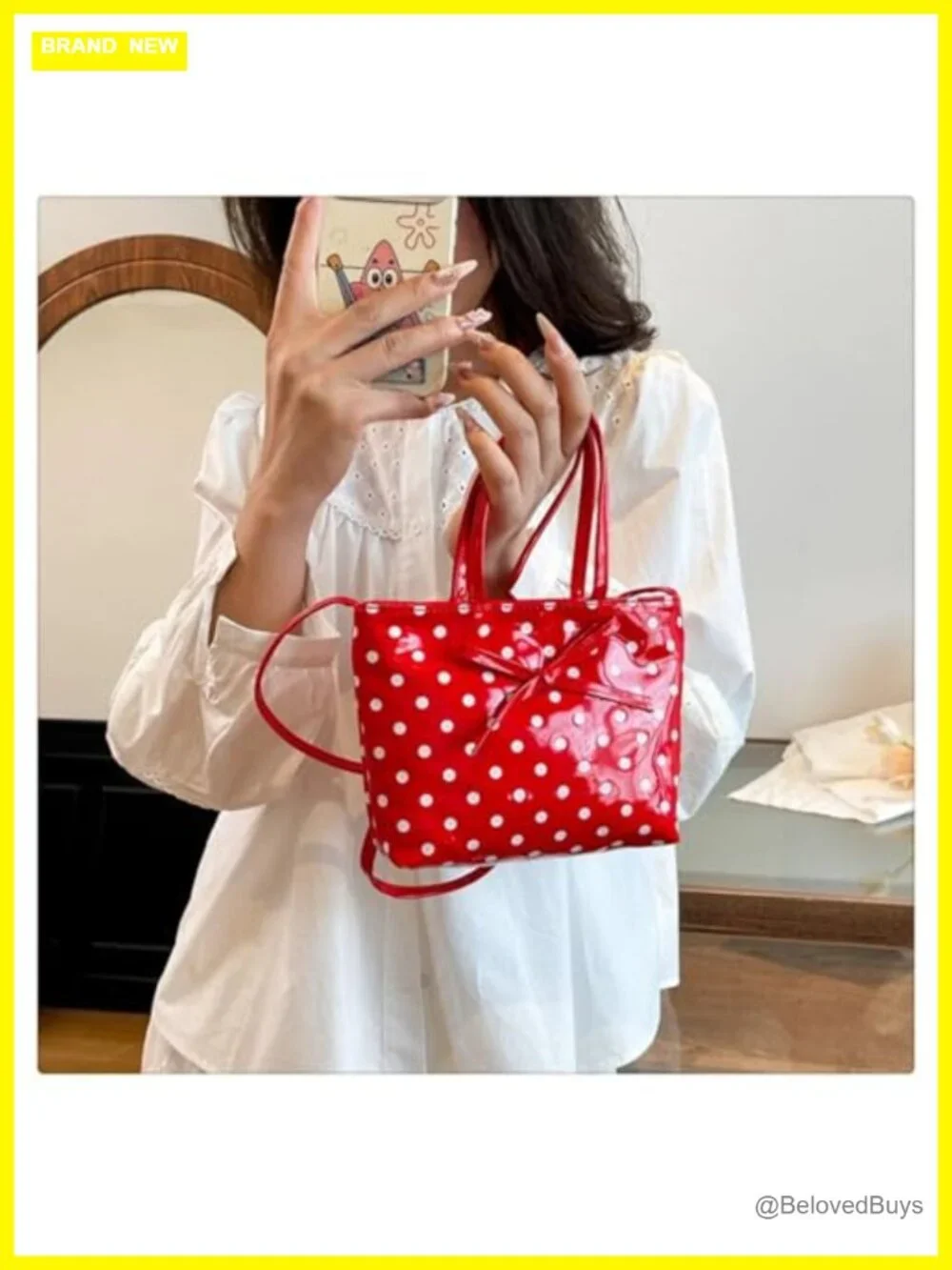 Polka Dot PU Tote Bag Bow Crossbody Purse Small Handbag